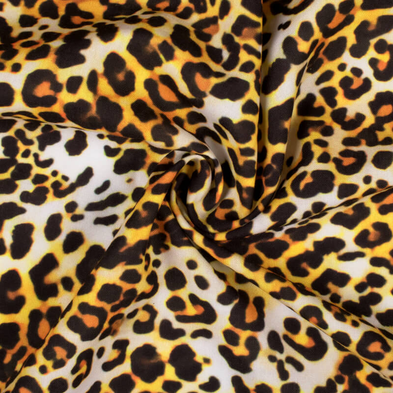 Black And Gold Yellow Animal Digital Print Rayon Fabric