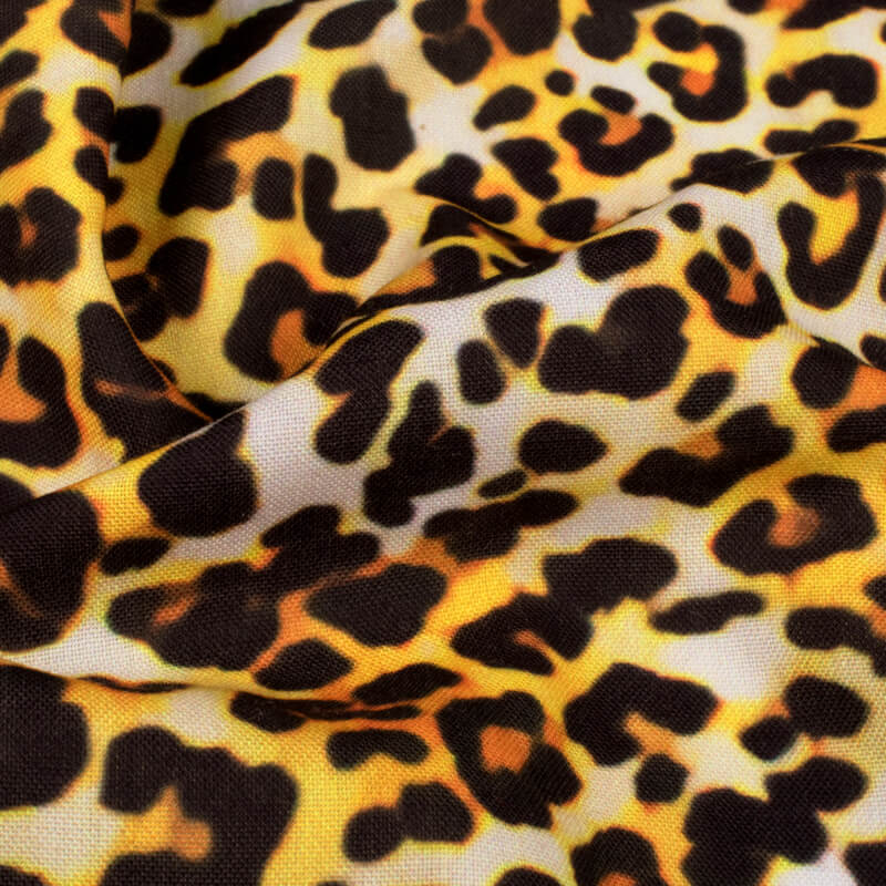 Black And Gold Yellow Animal Digital Print Rayon Fabric