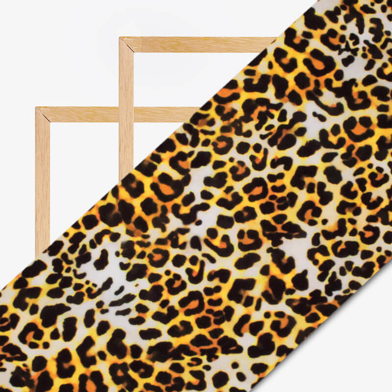 Black And Gold Yellow Animal Digital Print Rayon Fabric