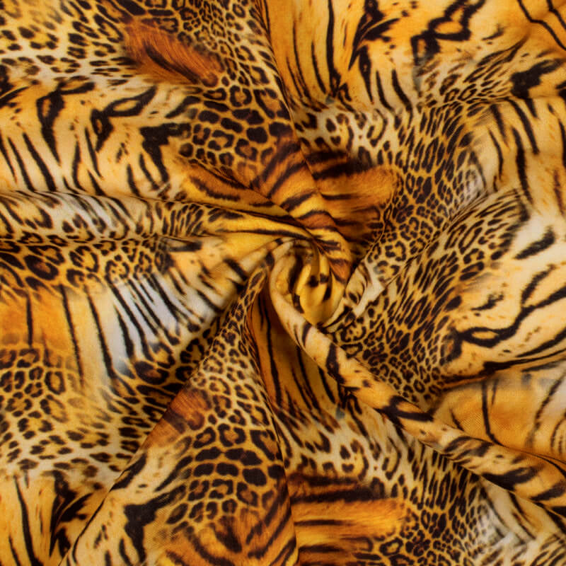 Black And Marigold Orange Animal Digital Print Rayon Fabric