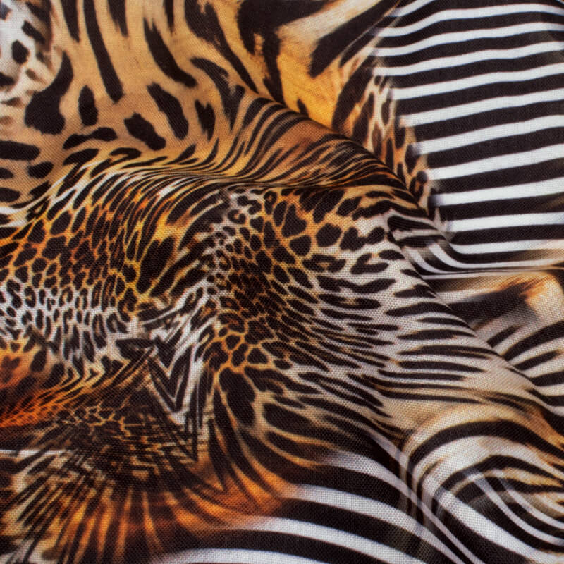 Black And Light Brown Animal Digital Print Rayon Fabric - Fabcurate