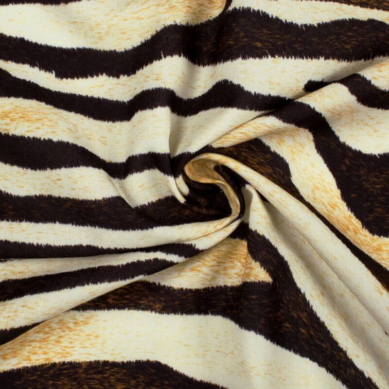 Black And Cream Animal Digital Print Rayon Fabric - Fabcurate