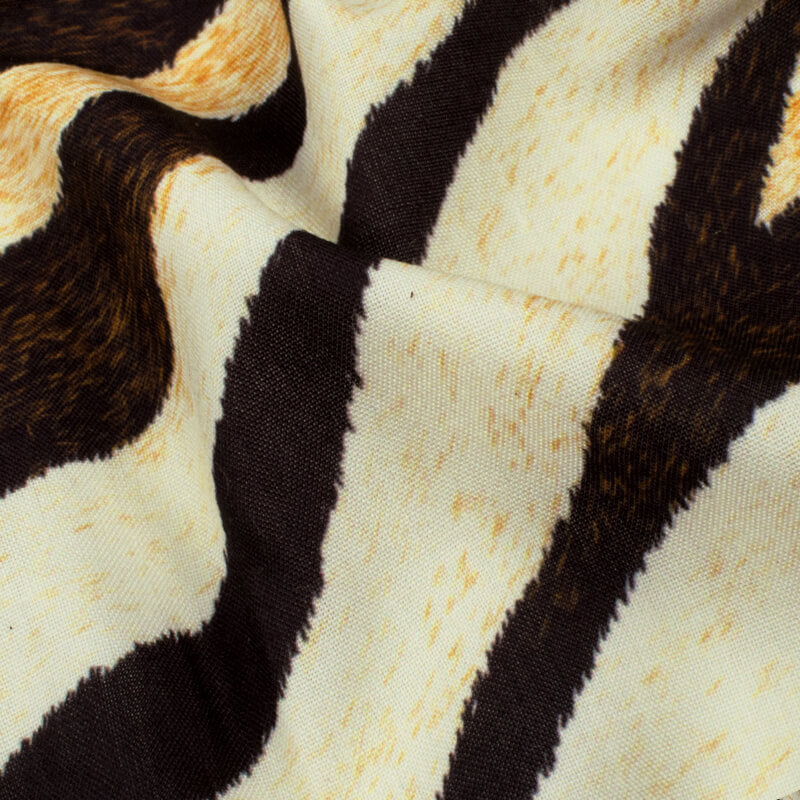 Black And Cream Animal Digital Print Rayon Fabric - Fabcurate