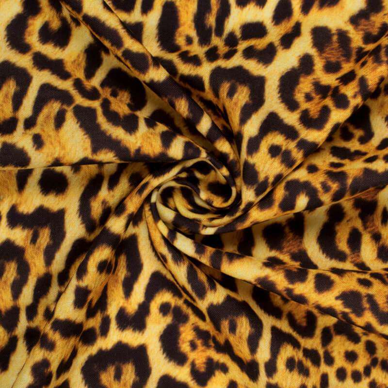 Black And Royal Yellow Animal Digital Print Rayon Fabric - Fabcurate