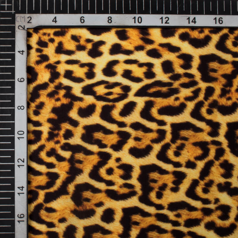 Black And Royal Yellow Animal Digital Print Rayon Fabric - Fabcurate