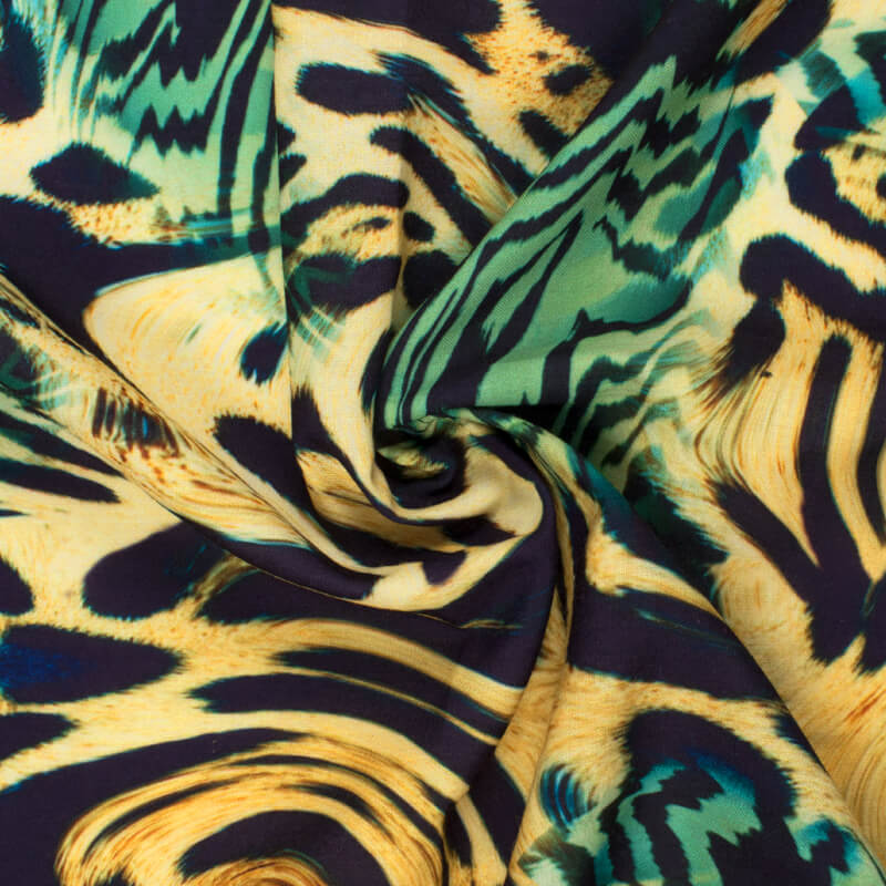 Black And Fern Green Animal Digital Print Rayon Fabric - Fabcurate