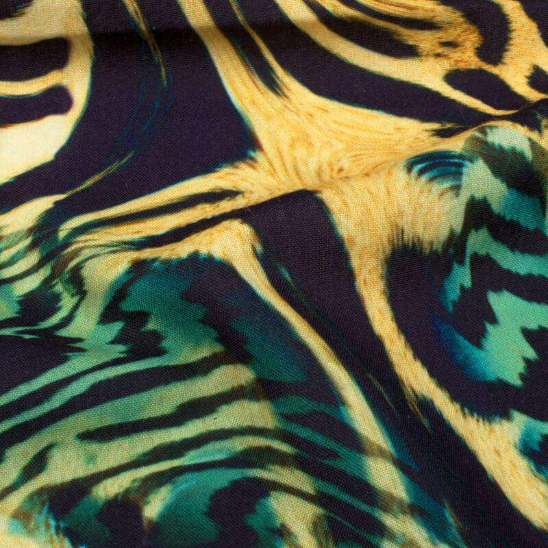 Black And Fern Green Animal Digital Print Rayon Fabric - Fabcurate