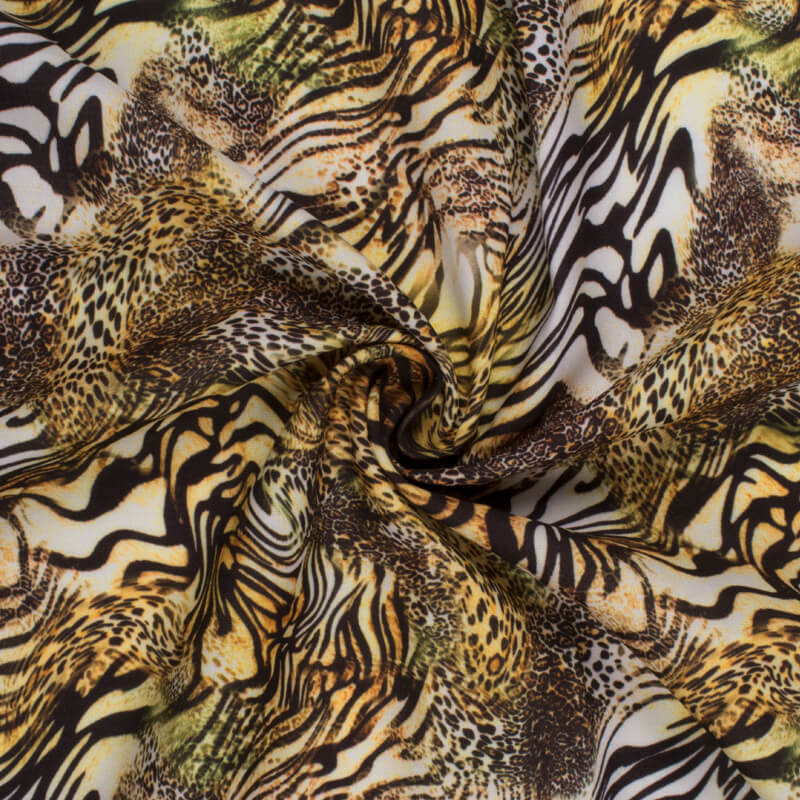 Black And Yellow Animal Digital Print Rayon Fabric - Fabcurate