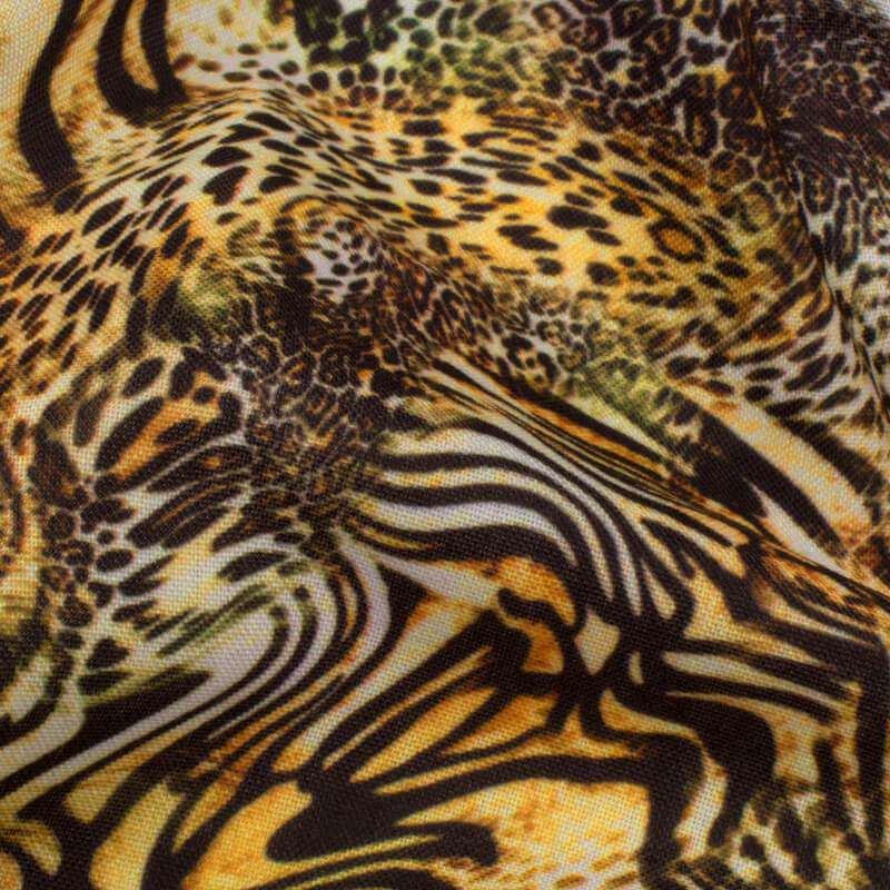 Black And Yellow Animal Digital Print Rayon Fabric - Fabcurate