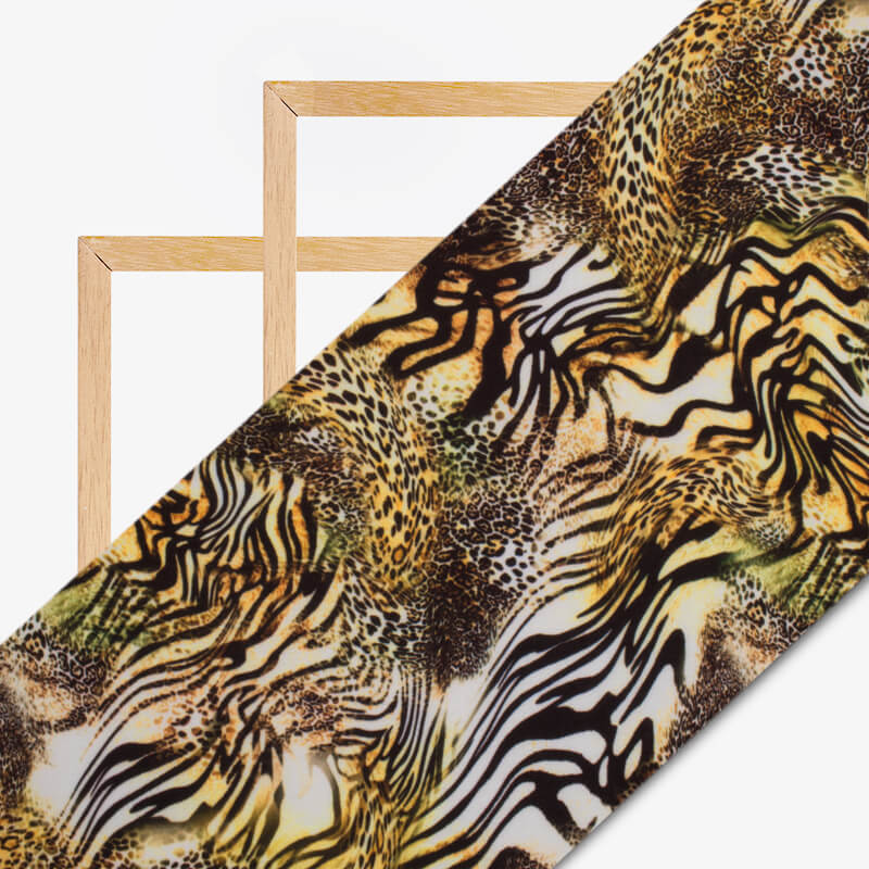 Black And Yellow Animal Digital Print Rayon Fabric - Fabcurate