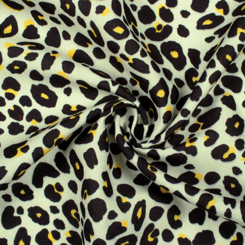 Black And Cotton Cream Animal Digital Print Rayon Fabric - Fabcurate