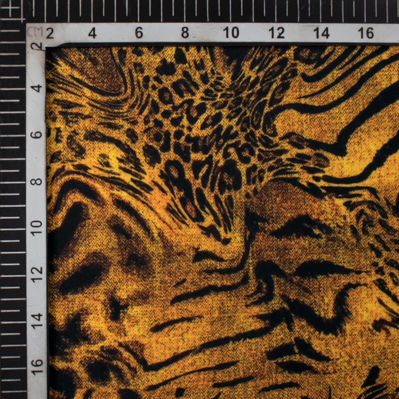 Black And Ochre Orange Animal Digital Print Rayon Fabric - Fabcurate