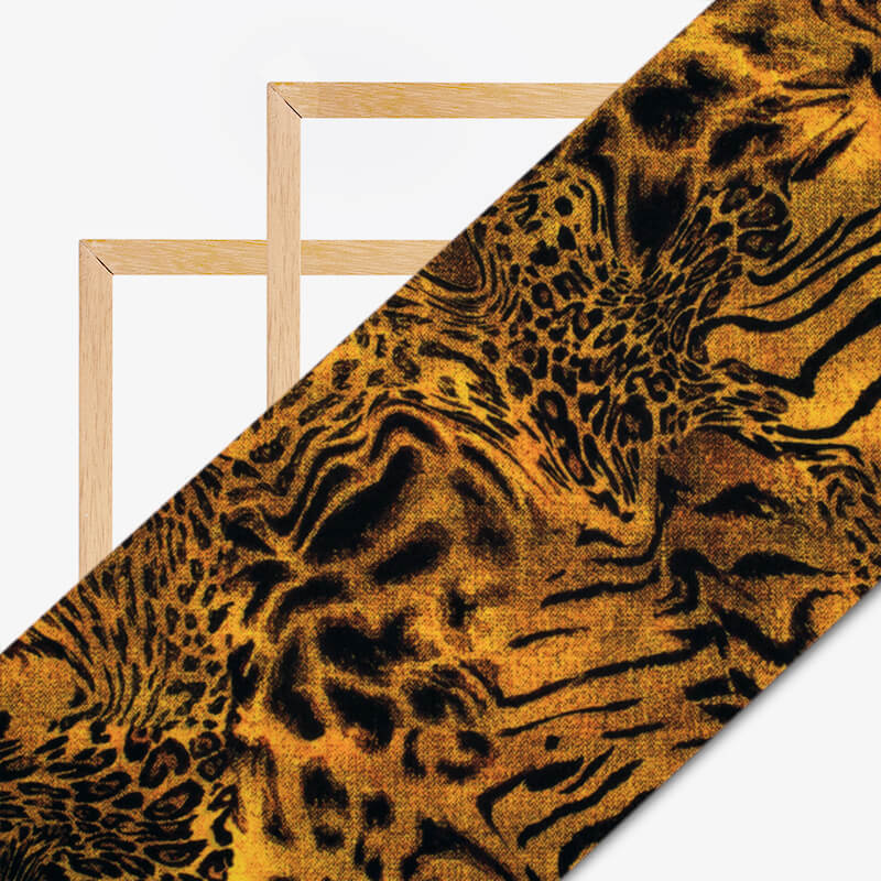 Black And Ochre Orange Animal Digital Print Rayon Fabric - Fabcurate