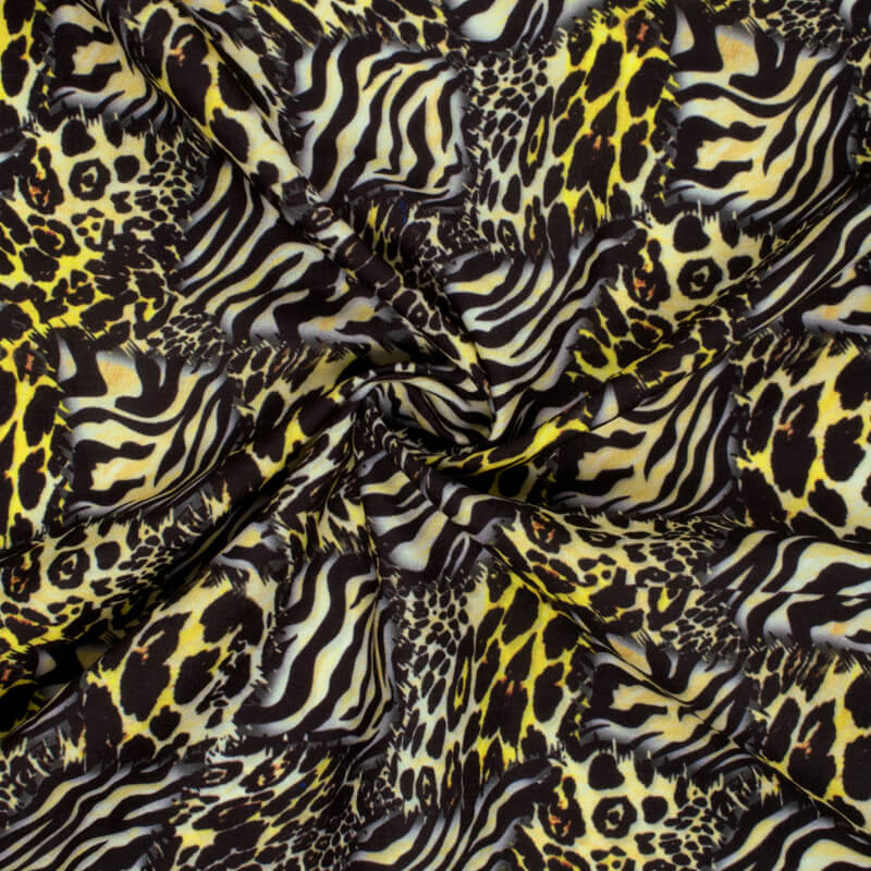 Black And Pineapple Yellow Animal Digital Print Rayon Fabric - Fabcurate