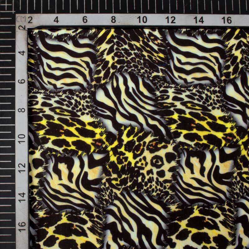 Black And Pineapple Yellow Animal Digital Print Rayon Fabric - Fabcurate