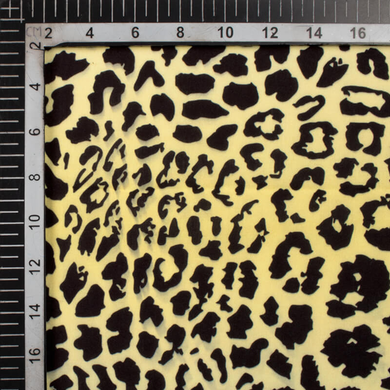 Black And Custard Cream Animal Digital Print Rayon Fabric - Fabcurate