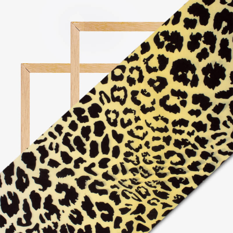 Black And Custard Cream Animal Digital Print Rayon Fabric - Fabcurate