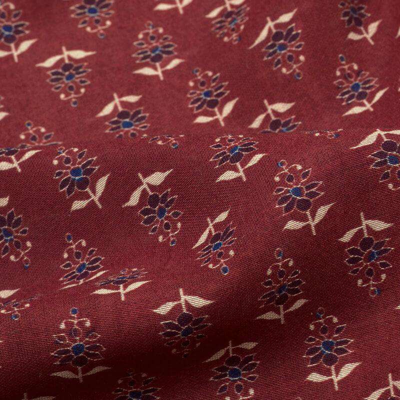 Maroon And Cream Floral Pattern Digital Print Viscose Chanderi Fabric - Fabcurate