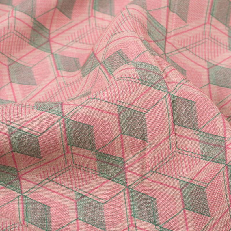 Pink And Grey Geometric Pattern Digital Print Viscose Chanderi Fabric - Fabcurate