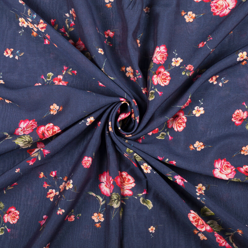 Old Navy Grey And Fuchsia Pink Floral Pattern Digital Print Viscose Chanderi Fabric - Fabcurate
