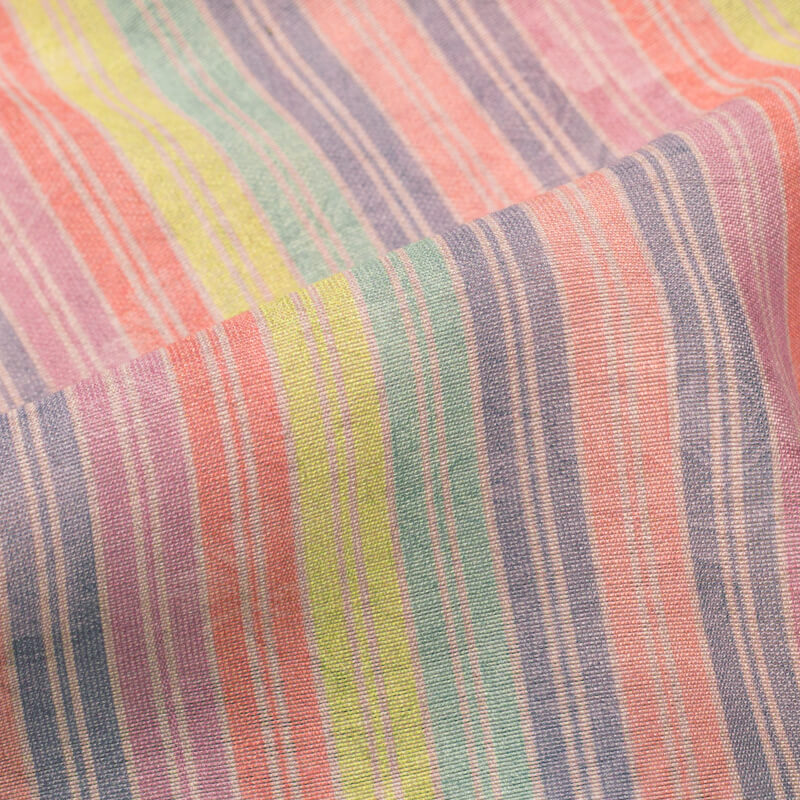 Pink And Grey Stripes Pattern Digital Print Viscose Chanderi Fabric - Fabcurate