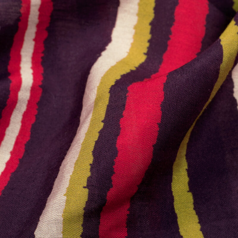 Dark Purple And Fuchsia Pink Stripes Pattern Digital Print Viscose Chanderi Fabric - Fabcurate