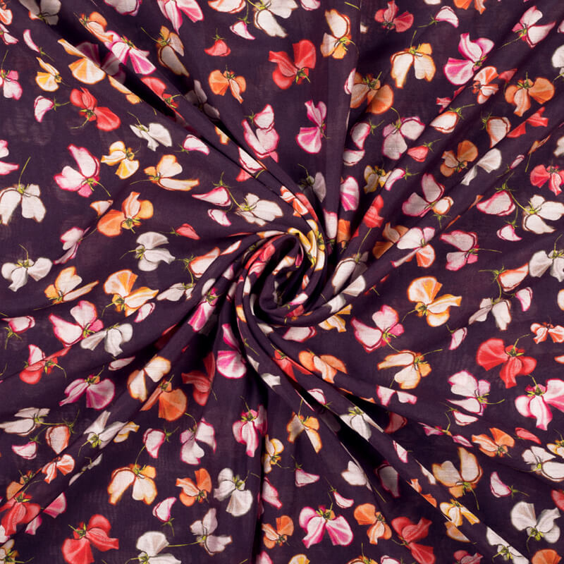 Dark Purple And Coral Peach Stripes Pattern Digital Print Viscose Chanderi Fabric - Fabcurate