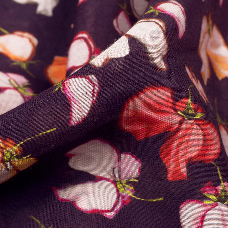 Dark Purple And Coral Peach Stripes Pattern Digital Print Viscose Chanderi Fabric - Fabcurate