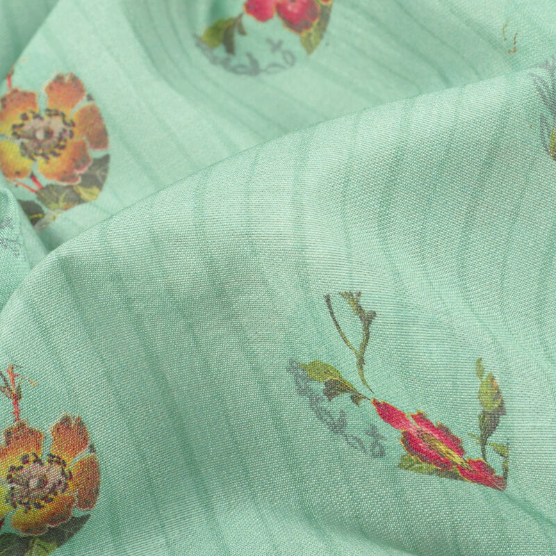 Light Pistachio Green And Dark Pink Stripes Pattern Digital Print Viscose Chanderi Fabric - Fabcurate