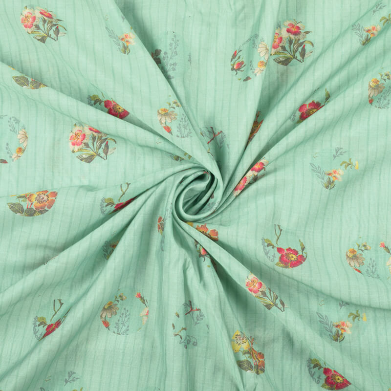 Light Pistachio Green And Dark Pink Stripes Pattern Digital Print Viscose Chanderi Fabric - Fabcurate