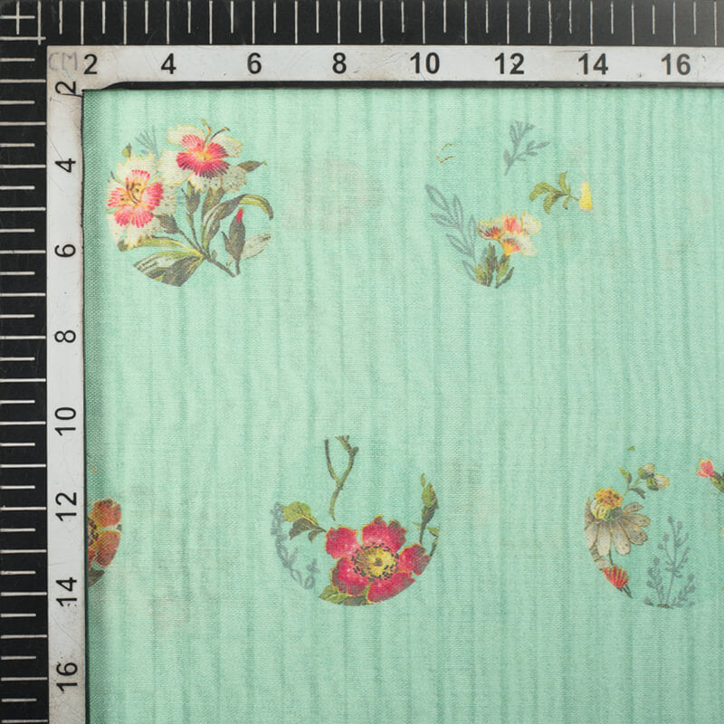 Light Pistachio Green And Dark Pink Stripes Pattern Digital Print Viscose Chanderi Fabric - Fabcurate
