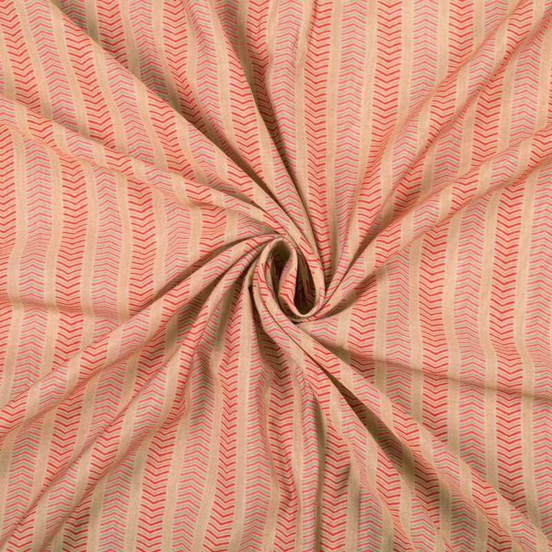 Sepia Beige And Fuchsia Pink Stripes Pattern Digital Print Viscose Chanderi Fabric - Fabcurate