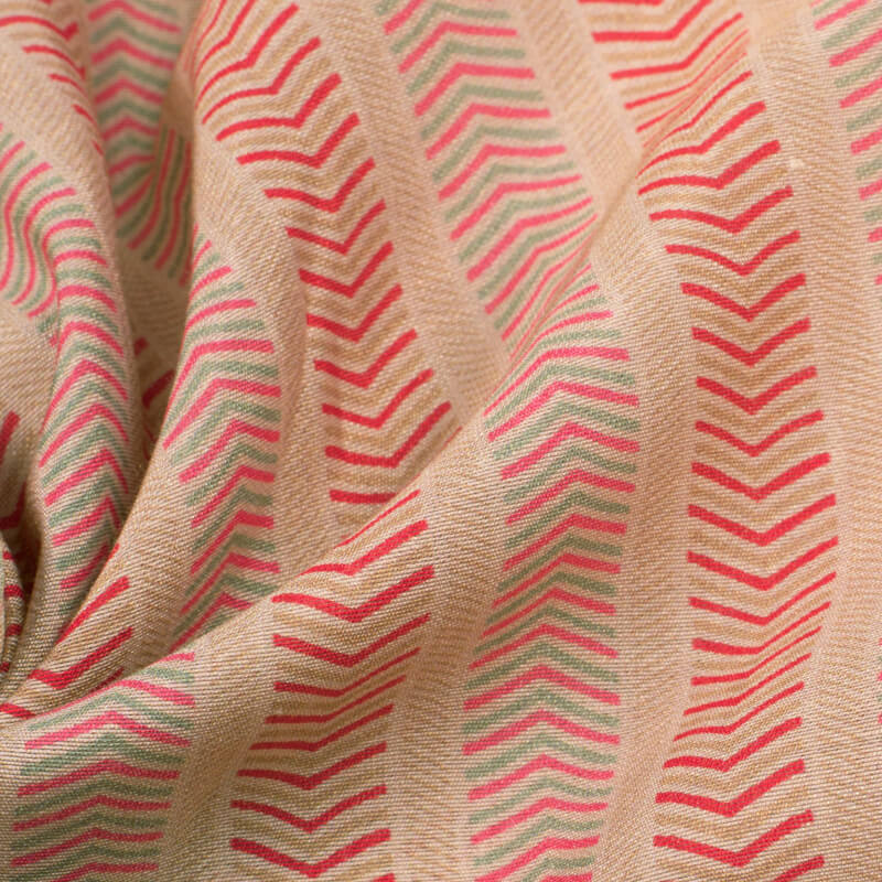Sepia Beige And Fuchsia Pink Stripes Pattern Digital Print Viscose Chanderi Fabric - Fabcurate