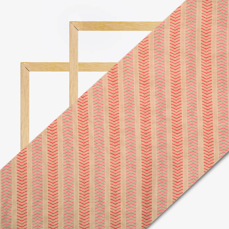 Sepia Beige And Fuchsia Pink Stripes Pattern Digital Print Viscose Chanderi Fabric - Fabcurate