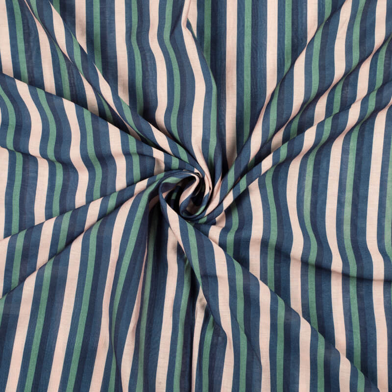 Light Peach And Navy Blue Stripes Pattern Digital Print Viscose Chanderi Fabric - Fabcurate