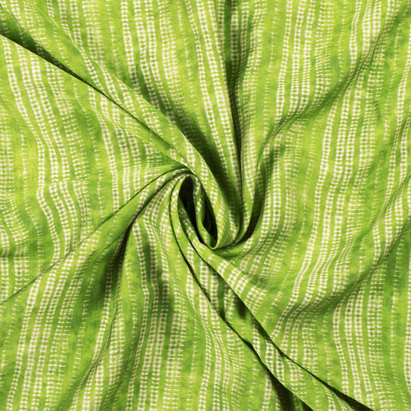 Parrot Green And Off White Stripes Pattern Digital Print Viscose Chanderi Fabric - Fabcurate