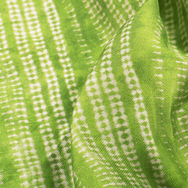 Parrot Green And Off White Stripes Pattern Digital Print Viscose Chanderi Fabric - Fabcurate