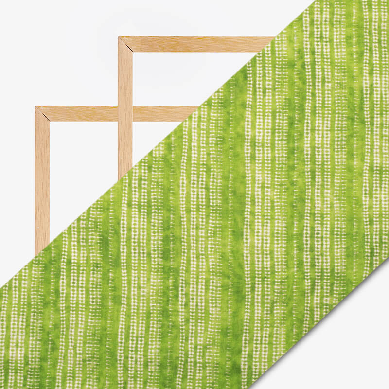 Parrot Green And Off White Stripes Pattern Digital Print Viscose Chanderi Fabric - Fabcurate