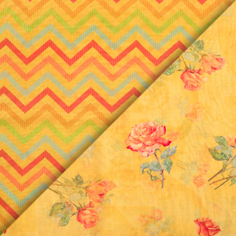 Mustard Yellow And Orange Floral Pattern Digital Print Viscose Chanderi Fabric - Fabcurate