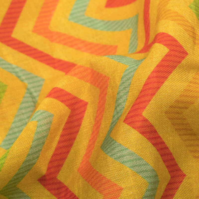 Mustard Yellow And Orange Chevron Pattern Digital Print Viscose Chanderi Fabric