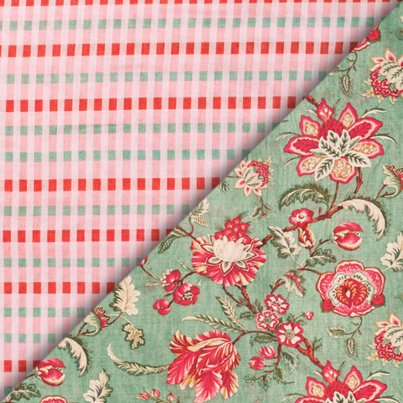 Pink And Red Checks Pattern Digital Print Viscose Chanderi Fabric - Fabcurate