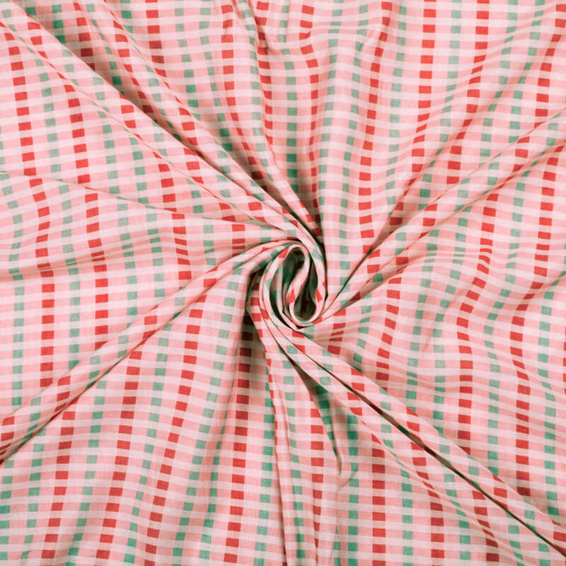 Pink And Red Checks Pattern Digital Print Viscose Chanderi Fabric - Fabcurate