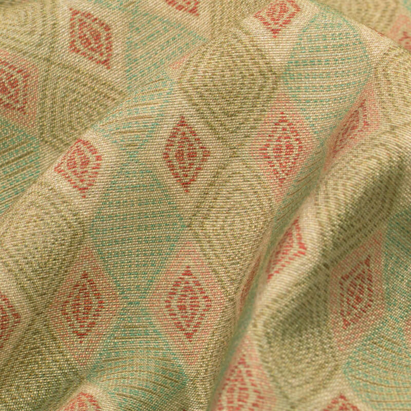 Oat Beige And Brown Geometric Pattern Digital Print Viscose Chanderi Fabric - Fabcurate