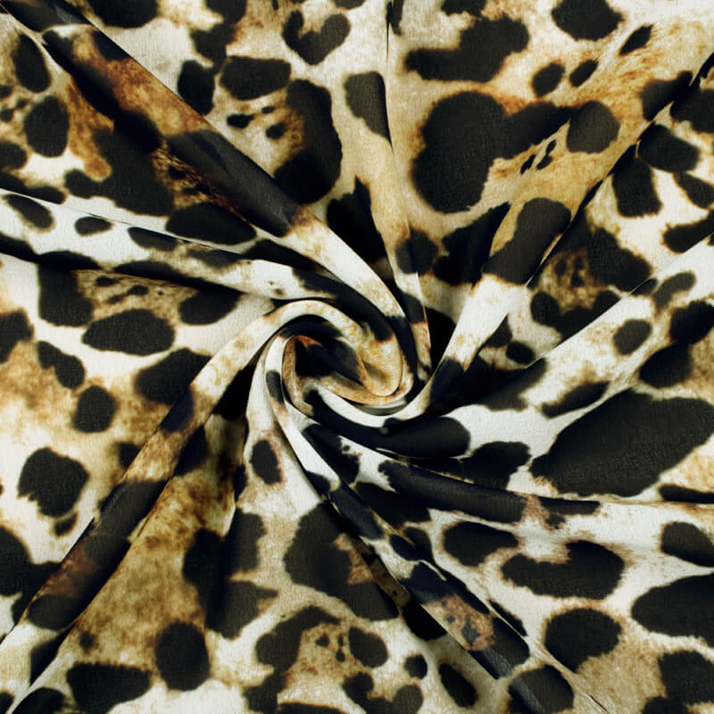 Black And Cream Animal Digital Print Georgette Fabric