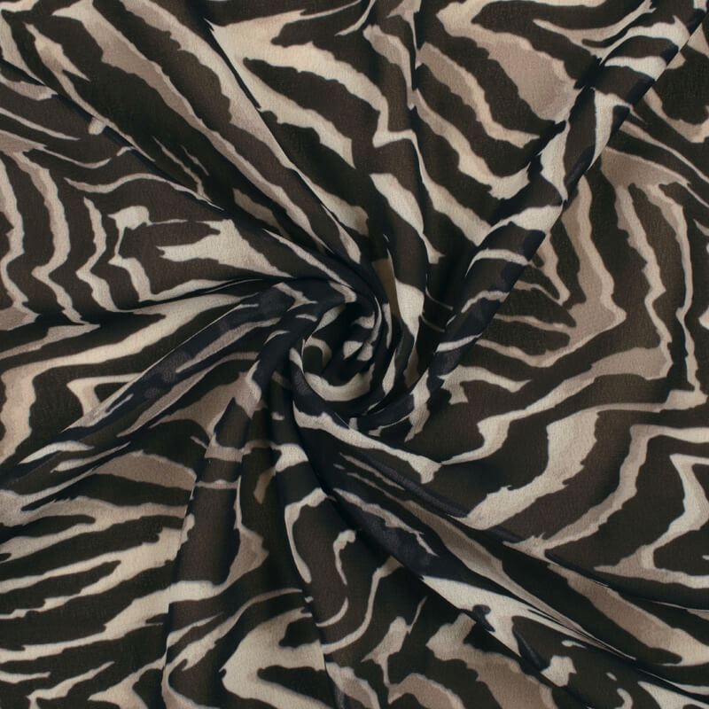 Black And Coffee Cream Zebra Animal Digital Print Georgette Fabric