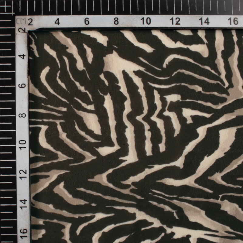 Black And Coffee Cream Zebra Animal Digital Print Georgette Fabric