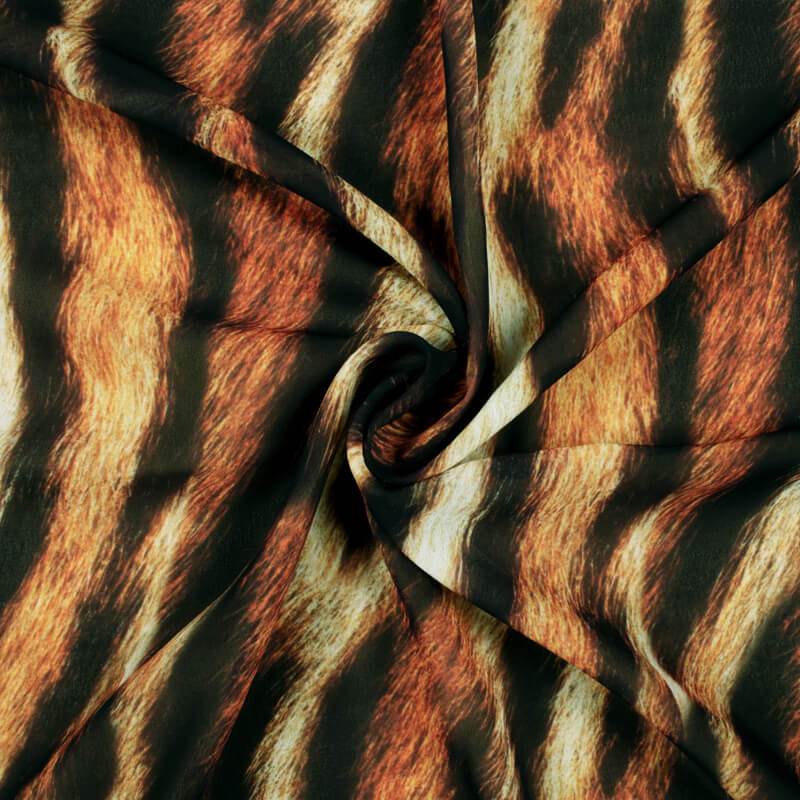 Black And Fire Orange Tiger Animal Digital Print Georgette Fabric