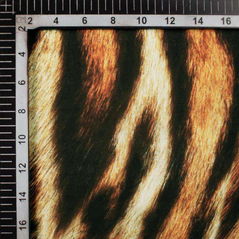 Black And Fire Orange Tiger Animal Digital Print Georgette Fabric