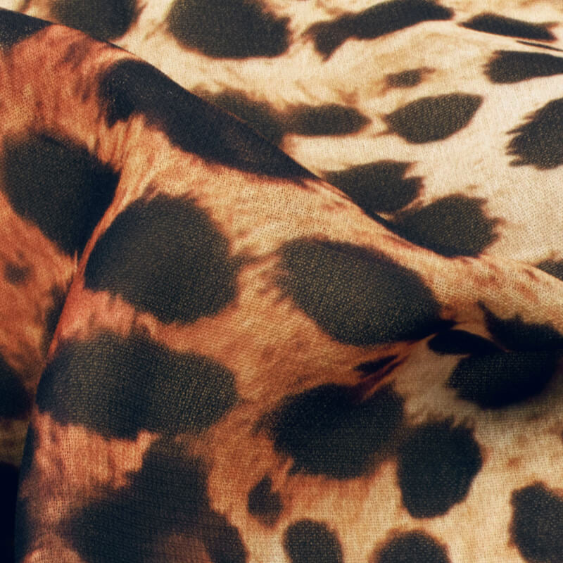 Black And Pecan Brown Leopard Animal Digital Print Georgette Fabric