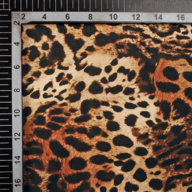 Black And Pecan Brown Leopard Animal Digital Print Georgette Fabric